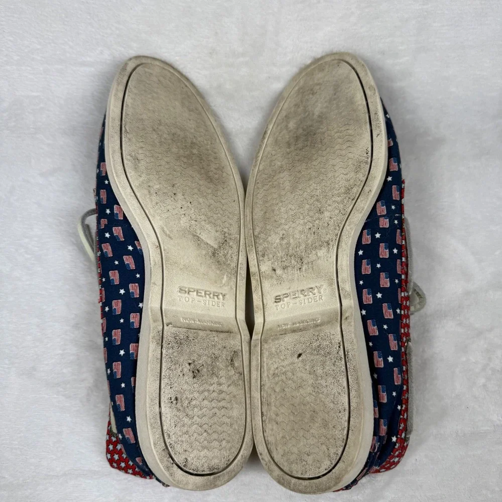 Sperry Vineyard Vines Mens American Flag Whale Boat Shoes STS19092 Blue Red 9.5‎